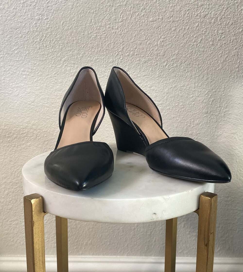 Franco Sarto Fenway Wedge Pump Black Leather D'Orsay size 8 1/2 M
